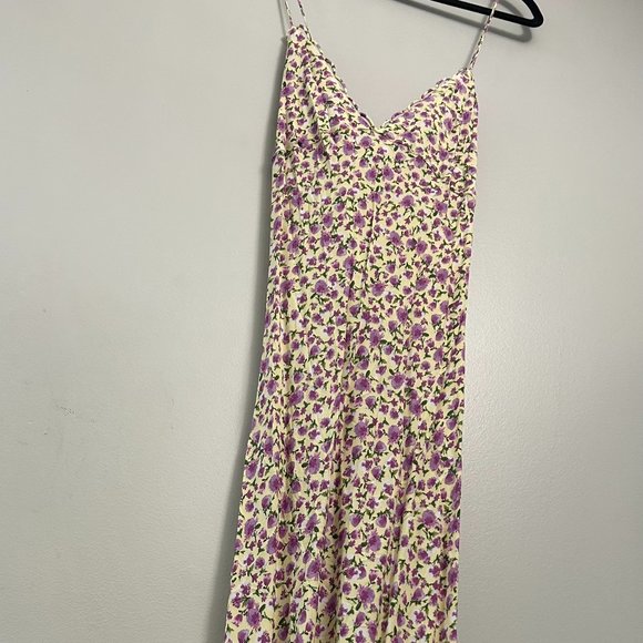 Zara Dresses & Skirts - Zara Yellow & Purple Floral Spaghetti Strap Silk Midi Slip Dress NWOT